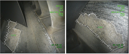 使用MViQ電子內(nèi)窺鏡測(cè)量燒蝕及涂層脫落等損傷的面積